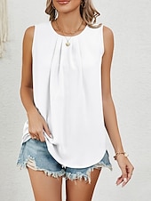 billige Tanks og camisole til kvinner-Dame Skjorte Bluse Helfarge Stilfull Fritid Ermeløs Crew-hals Vanlige topper Daglig Svart Hvit Rosa Vin Grønn Sommer Vår