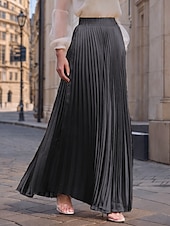 preiswerte Maxi-Röcke-Damen Rock Langer Rock Mode Lang Maxi Hohe Taille Röcke Einfarbig Gerafft Plissiert Schimmernd Mikroelastisch Täglich Ferien Silber Pfauenblau Marineblau Schwarz Frühling, Herbst, Winter, Sommer