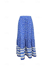 preiswerte Grafische Röcke-Damen Rock Mode Boho Maxi Mittlere Hüfthöhe Röcke Blumen Druck Mikroelastisch Straße Ausgehen Rote Sommer Polyester