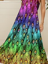 ieftine Rochii tie-dye și gradient-Pentru femei Rochie Maxi Rochie A line Rochie de vară Rochie Slip Vacanță Casual Fit regulat Ombre Grafic Fără manșon În V Curcubeu Vară Primăvară