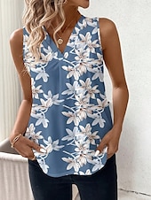 economico Canotta Floreale-Canotta da donna floreale grafica elegante casual senza maniche colletto a V top regolari abbigliamento da giorno stampa nera bianca rosa blu estate
