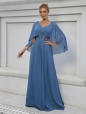 cheap Floor Length-Dress Mother of the Bride Dress Elegant Party V Neck Floor Length Polyester Half Sleeve with Appliques 2025
