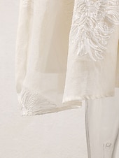 abordables Longueur du thé-Robe Mère de la Mariée Élégante Vintage Simple Décolleté en V Longueur Thé Mélange de Coton Manches Longues avec Broderie Robe Midi Robe d&#039;Invitée de Mariage