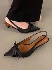cheap Kitten Heels-Women&#039;s Purple Satin Bow Slingback Kitten Heels – Stylish Evening &amp; Romantic Date Shoes