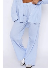 preiswerte weites Bein und hohe Taille-Damen Weites Bein Stoffhosen Mode Streetwear Volle Länge Natürliche Taille Gestreift Tasche Elastischer Bund Bequem Straße Ausgehen Rosa Blau Sommer Normale Passform
