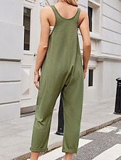 billiga Overall-Kvinnors Jumpsuit Aktiv Enfärgad Ärmlös V-Hals Fickor Semester Daglig Regular Fit Svart Rosa Armégrön Sommar