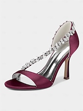 abordables Sandales de Robe-Escarpins à talons hauts en satin champagne pour femmes avec bride en T en cristal – élégants talons aiguilles à bout ouvert pour cocktails et événements formels