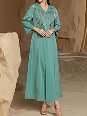preiswerte Bodenlänge-Kleid Brautmutterkleid Elegant Party Bateau-Ausschnitt Bodenlang Polyester Langarm mit Perlenstickerei 2025