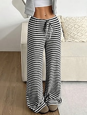economico Pantaloni-Per donna Pantaloni Casual Lunghezza intera Naturale A righe Elasticizzato Casual Quotidiano Grigio chiaro Marrone e nero Blu cielo e Bianco Bianco / Rosa Estate