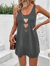 preiswerte Einfaches Kleid-Damen Mini Kleid Sommerkleid Urlaub Lässige Strand tägliche lockere Passform Herz Grafik ärmellos U-Ausschnitt Schwarz Sommer