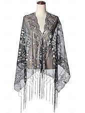 preiswerte Schals &amp; Umhänge-Retro Vintage Goldene Zwanziger 1920er Schal Wickeln Schals Der große Gatsby Flapper-Mädchen Pailletten Quastenfransen Damen Karneval Hochzeit Abendgesellschaft Maskerade Erwachsene Schal