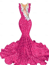 preiswerte Abendkleider-Meerjungfrau  Trompete Abendkleid Partykleid Abendparty Abschlussball Sweep  Brush Zug Ärmellos Schmuckstein-Ausschnitt Spandex mit Glitzer Perlen Pailletten