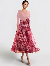 voordelige Vloerlengte-Strand Bruiloft A-Lijn Moeder van de Bruid Jurk Formele Bruiloft Gast Elegante Scoop Hals V-Hals Enkel Lengte Chiffon Geleverd Rekstof 3/4 Lengte Mouw met Bloem Bruiloft Gast Jurk 2025