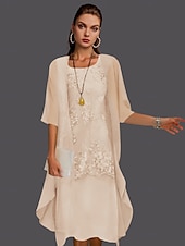 abordables Avec veste-Robe de mère de la mariée à deux pièces pour mariage à la plage invitée de mariage élégant col en V longueur thé chiffon dentelle sans manches vestes avec appliqués 2025 taille personnalisée gratuite
