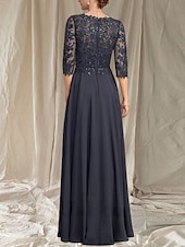 economico Lunghezza del pavimento-Linea ad A Abito da cerimonia per signora Ospite di nozze Elegante Scollo a V Lunghezza al pavimento Chiffon Manica 3/4 con Perline Applicazioni 2025