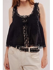 cheap Lace Tops-Women&#039;s T Shirt Blouse Plain Fashion Sleeveless V Neck Regular Tops Going out Weekend Lace Black White Brown Green Summer