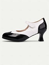 abordables años 1930-Tacones Mary Jane vintage en rojo y blanco para mujer: zapatos brogue clásicos inspirados en los años 50 para moda retro, baile y ocasiones especiales