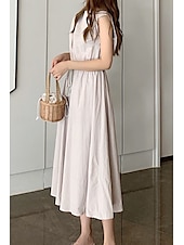 economico disegnare abiti in cotone e lino-Per donna Abito Midi Abiti in cotone e lino Moda Classico Moderno All&#039;aperto Quotidiano Ferie Vestibilità regolare Semplice Senza Maniche Girocollo Nero Verde chiaro Verde militare Blu marino Estate