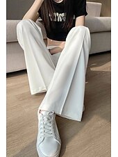 お買い得  パンツ-女性用 スーツ ストリートファッション カジュアル 全長 ナチュラルウエスト 平織り ポケット 弾性巾着デザイン 通気性 ソフト 快適 マイクロエラスティック カジュアル お出かけ ブラック ホワイト コーヒー 夏 レギュラー