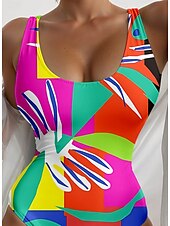 economico Costumi interi-Costumi da Bagno da Donna Costume Monopezzo Monokini Senza Schiena Controllo della Pancia Vita Alta Slim Vacanza Spiaggia Abbigliamento Grafico Geometrico Collo a U Senza Maniche Costumi da Bagno