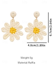 cheap Women&#039;s Earring-&quot;Handmade Raffia Daisy Earrings for Women – Boho Floral Statement Drop Earrings, Lightweight Vintage Jewelry for Summer, Beach, Festivals and Casual Outfits&quot;