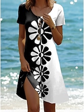 abordables Robe Fleurie-Robe Mini Femme Robe A Ligne Robe T Shirt Robe Tee Robe d&#039;été Décontractée Quotidien Fit Régulier Graphique Floral Géométrique Manches Courtes Col Ras de Cou Noir Blanc Rose Vert Été Printemps