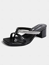 levne Šaty sandály-dámské sandály na podpatku zdobené černými kamínky – elegantní a stylové nazouváky s otevřenou špičkou na večerní párty a zvláštní příležitosti