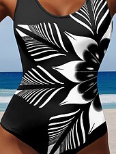 billiga One-piece-baddräkter-Kvinno Baddräkter En Del Monokini Baddräkter Rygglöst Mage Kontroll Semester Strand Kläder Geometrisk U-Hals Ärmlösa Badkläder
