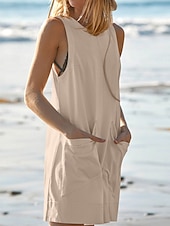 abordables grenouillère-Rompere femme active unie sans manches col rond poche vacances quotidienne coupe régulière noir rose vert armée été