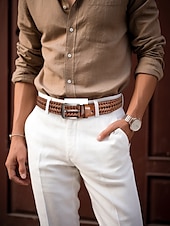 economico Cinture da uomo-cintura intrecciata in vera pelle da uomo - design intrecciato vintage con fibbia in metallo, cintura elegante regolabile per abbigliamento casual, business e formale