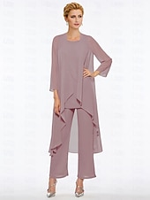 voordelige Broekpakken van mama-Strand Bruiloft Jumpsuit  Pantsuit Moeder van de Bruid Elegante Plus Size Bateau Hals Vloer Lengte Chiffon Mouwloos Wrap Inbegrepen met Effen Kleur om indruk te maken 2025 gratis maat op maat