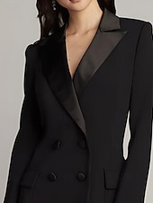 preiswerte Teelänge-Schlauchkleid Brautmutterkleid Hochzeitsgast Kirche Elegant Einfach luxuriös V Ausschnitt Knielang Satin Krepp Langarm mit Applikationen 2025