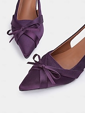 cheap Kitten Heels-Women&#039;s Purple Satin Bow Slingback Kitten Heels – Stylish Evening &amp; Romantic Date Shoes