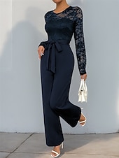 billiga Mammas jumpsuits-Jumpsuit  Byxdress Brudens Mor Elegant Avslappnad Juvel Hals Golvlängd Polyester Lång Ärmar med Spets 2025