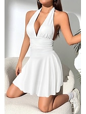 economico Abiti di Laurea-Per donna Mini Abito Abito Bianco Abito da laurea Moda All&#039;aperto Compleanno Laurea Vestibilità regolare Semplice Senza Maniche All&#039;americana Nero Bianco Rosso Estate