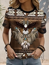 Women's Boho T Shirt  Western T Shirt Graphic Geometric Tribal Bohemia Vintage Stylish Short Sleeve Round Neck Regular Tops Daily Going out Weekend Print Brown Summer Spring4