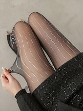abordables Calcetines de mujer-Medias transparentes con rayas de diamantes de imitación para mujer: pantimedias adornadas con cristales brillantes, medias brillantes y sexys para fiestas, clubes y vestidos de noche.