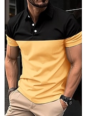 cheap Men&#039;s Classic Polo-Men&#039;s Golf Shirt Golf Polos Shirts Work Business Lapel Short Sleeve Modern Comfortable Color Block Patchwork Buttons Summer Spring Regular Fit Wine Pinky Yellow Blue Green Light Sky Blue Golf Shirt
