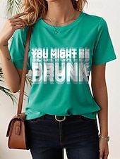 abordables T-shirt Humor &amp; Citations-Femmes T-shirt Graphique Lettre Élégant Occasionnel Manche Courte Col rond Hauts Réguliers Quotidien Week-end Imprimé Noir Rouge Bleu Vert foncé Fuchsia Été Printemps