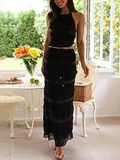 preiswerte Weiße Freizeitkleider-Damen kleid lang Zweiteiliges Kleid Sommerkleid skims dress Modisch Täglich Festtage Wochenende Regular Fit Glatt Ärmellos Spaghetti-Träger Schwarz Rote Blau Aprikose Sommer