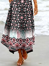 preiswerte Boho Kleider-Damen Maxikleid Sommerkleid A Linie Kleid Urlaub Boho Strand Party Strand Standard Passform Ombre Blumen Grafik Ärmellos V Ausschnitt Schwarz Sommer Frühling