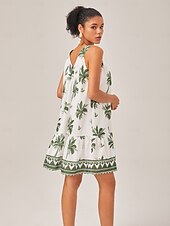 preiswerte Lässiges Kleid mit Aufdruck-Locker sitzendes Tank-Minikleid mit Resort-Print