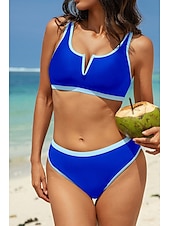 cheap Bikini Sets-Women&#039;s Swimwear Bikini 2 Piece Swimsuit Backless Patchwork Tropical Beach Wear Color Block V Neck Sleeveless Bathing Suits