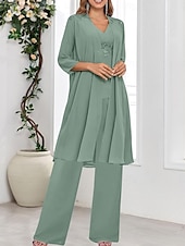 abordables Moins de 129,99 $-Ensembles de Robes Robe de Mère de Mariée  robe demoiselle d honneur Élégant Simple Col en V Longueur au sol Polyester manche longue avec Couleur Unie 2025