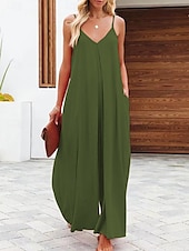 abordables Robe Simple-Combinaison Femme Active Uni Sans Manches Col V Taille Haute Vacances Quotidienne Coupe Régulière Noir Vert Clair Vert Armée Été