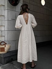 preiswerte Weiße Freizeitkleider-Damen Langes Kleid Maxikleid Freizeitkleid Sommerkleid Boho-Kleid Elegant Mode Basic Puffärmel Büro Geburtstag Täglich Normale Passform Einfach Halbarm Tiefer V-Ausschnitt Weiß Sommer Frühling Herbst