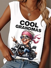billige Humor og sitater tanktopp-Dame Camisole Tank Top Grafisk Bokstaver Fritid Ermeløs Crew-hals Vanlige topper Daglig Trykt mønster Hvit Rosa Grønn Sommer Grandmas Motorcycle