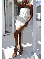 abordables Robes de Diplôme-Femmes Robe Longue Maxi Robe Robe Blanche Robe de remise des diplômes Robe de Soirée Élégant Mode Soirée Anniversaire Remise des Diplômes Coupe régulière Uni Sans manches Sans bretelles Blanche Été