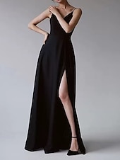 ieftine Rochii de Seară-Rochie de Seară A-Line Rochie Elegantă pentru Petrecere de Seară Lungime până la Pământ Fără Mânecă Decolteu în V Bumbac Fără Spate cu Fisură Mâneci Sifonate