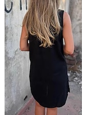 cheap Dresses-Women&#039;s Mini Dress Linen-Inspired Dresses Cotton Linen Dress Fashion Classic Modern Vacation Daily Holiday Regular Fit Plain Sleeveless V Neck Black Beige Grey Light Blue Summer